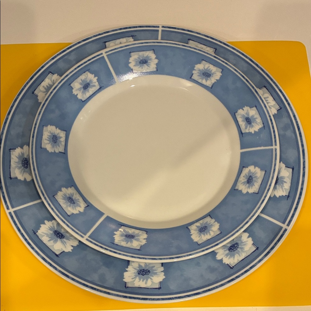 Fine Porcelain Blue Floral Chop Plate 12” and  9 1/2” Lunch/Salad Plate Set
